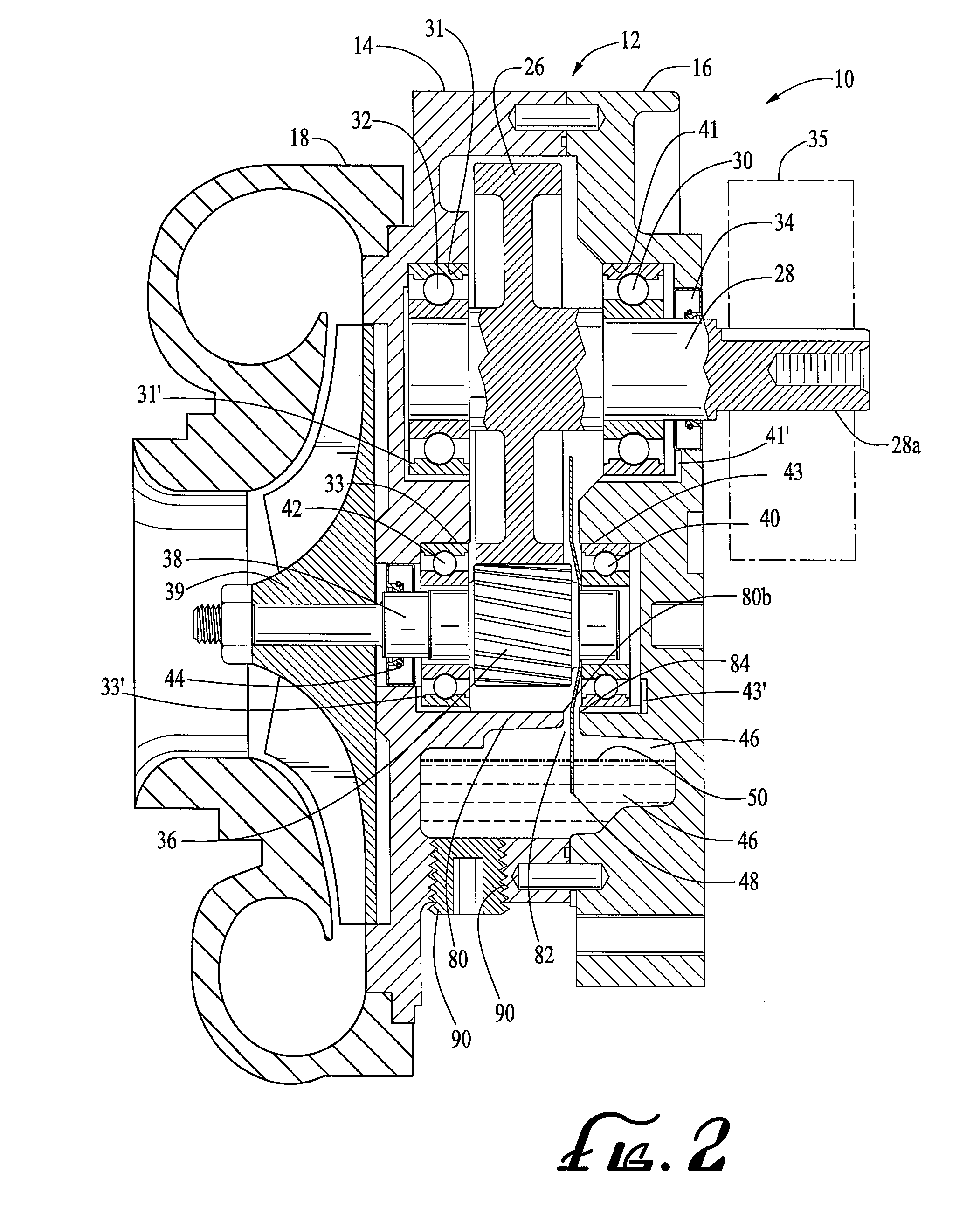 Supercharger with oil slinger and baffles