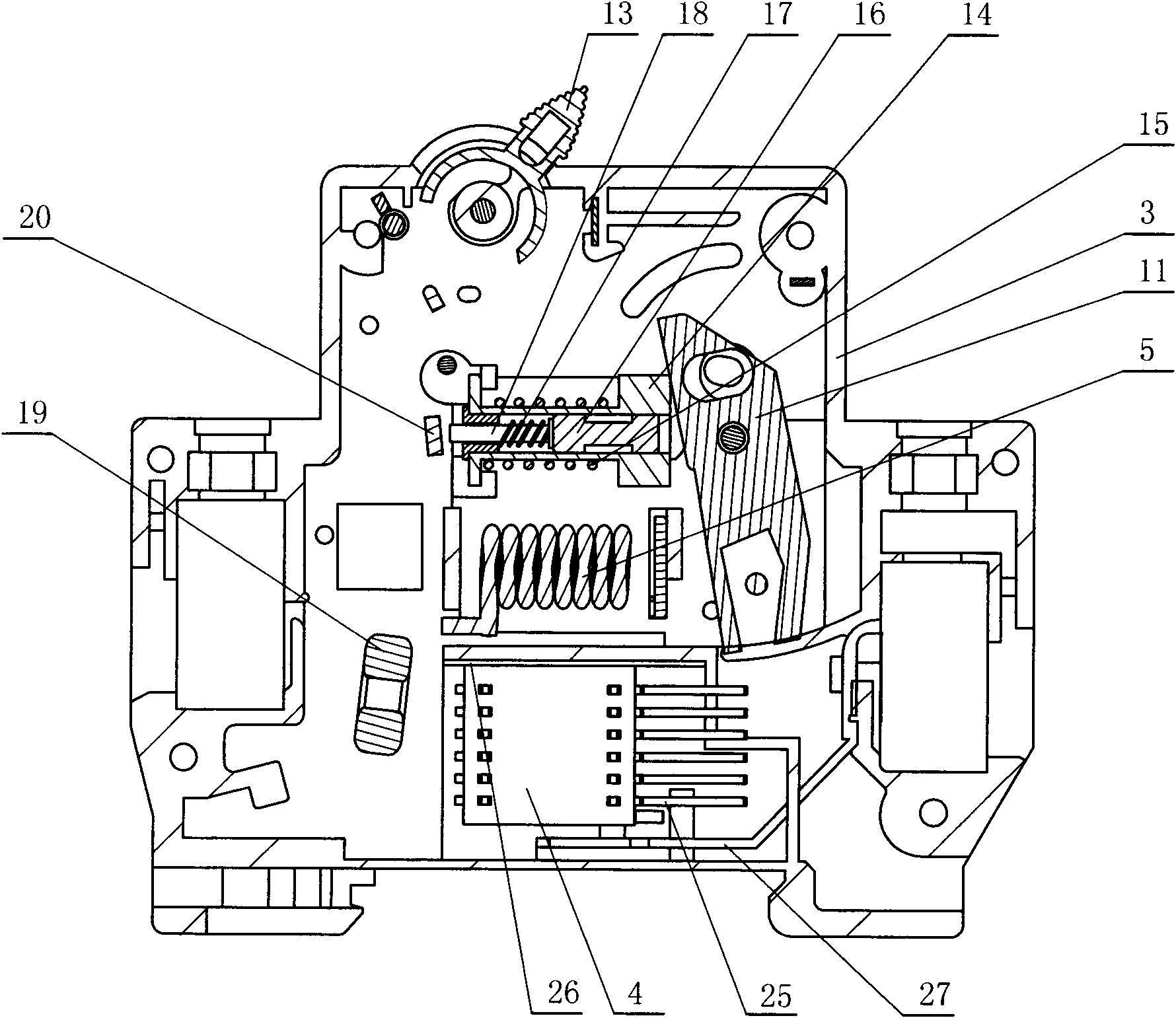 Small circuit breaker with protection of electric leakage, overload and short circuit