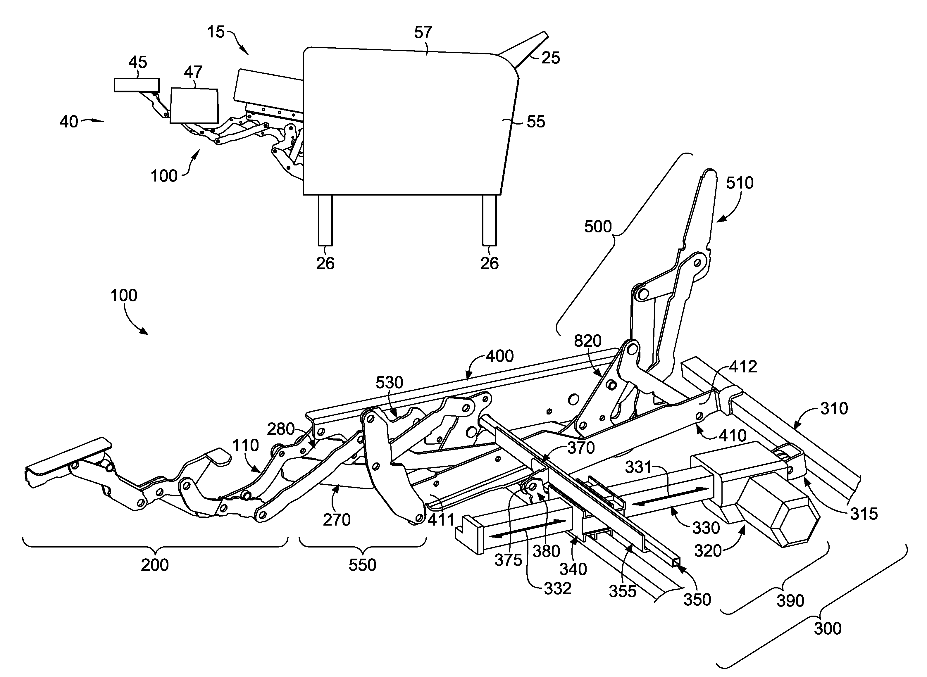 Zero-wall clearance linkage mechanism for a high-leg seating unit