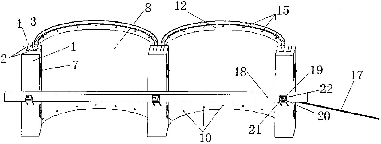 Fabricated multi-arch wall foundation pit supporting structure and construction technology