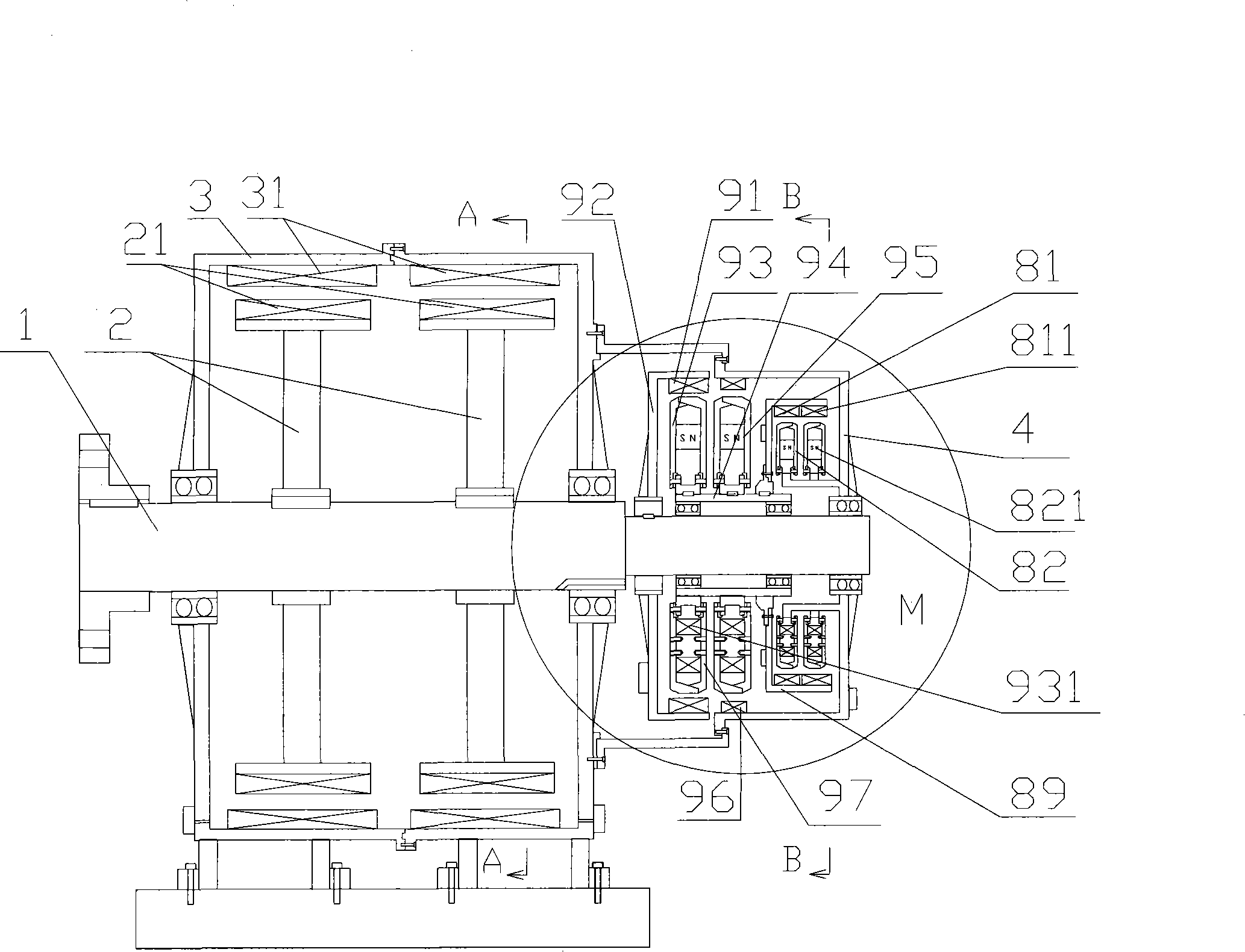 Brushless ac excitation speed-changing same-frequency generator