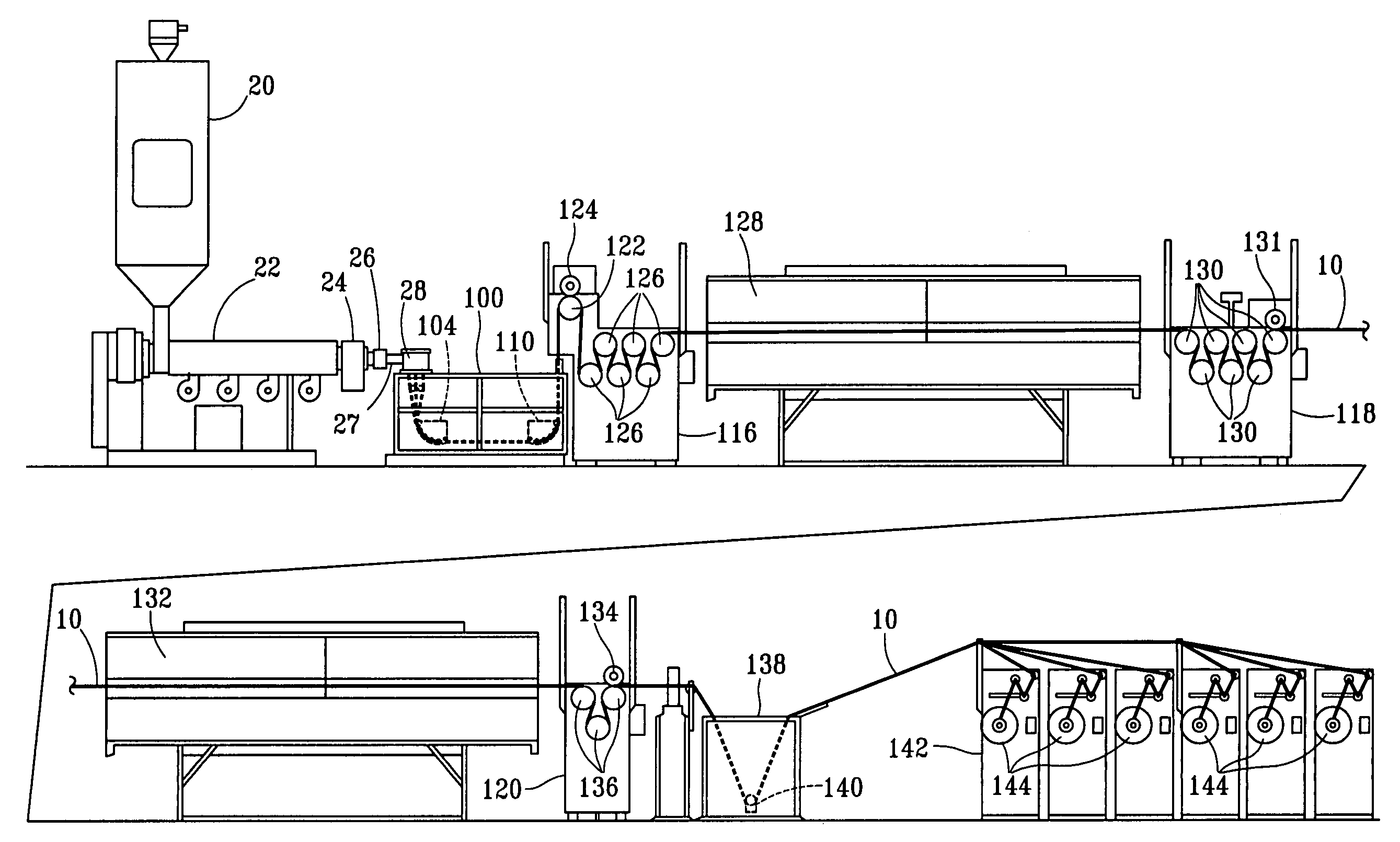 Assembly for use in continuously forming one or more lengths of noise attenuating flexible cutting line for use in rotary vegetation trimmers