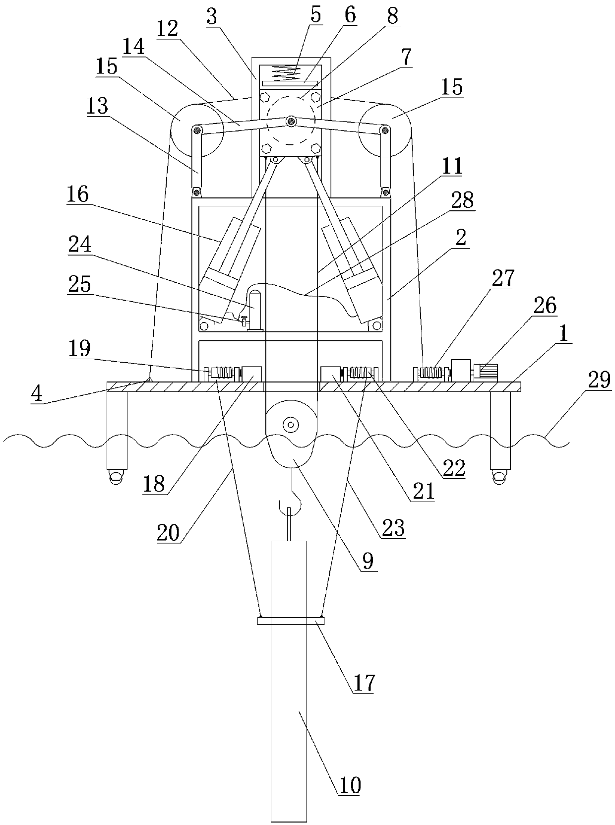 Passive type deep sea heave compensation device for ocean platform drilling