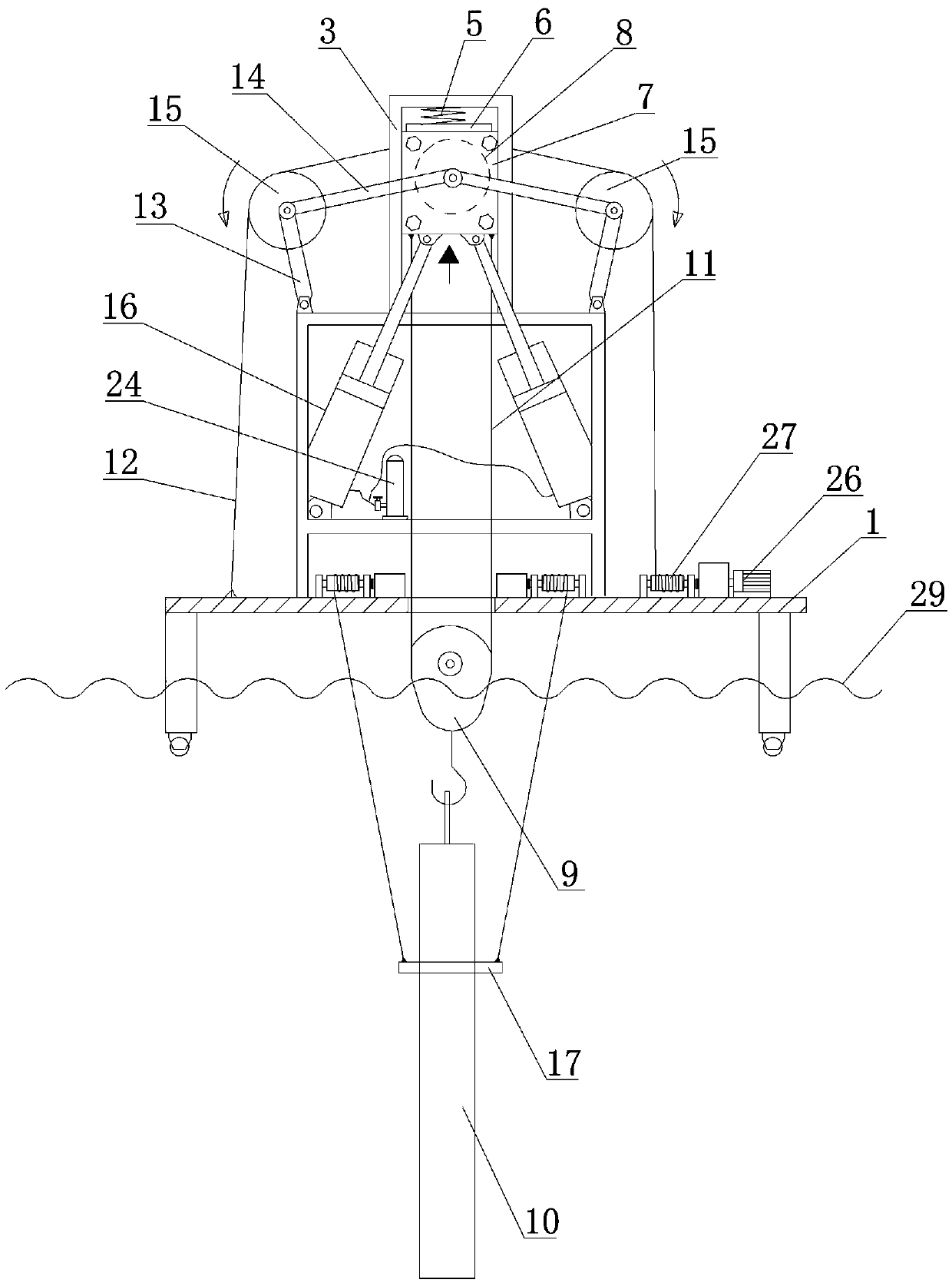 Passive type deep sea heave compensation device for ocean platform drilling