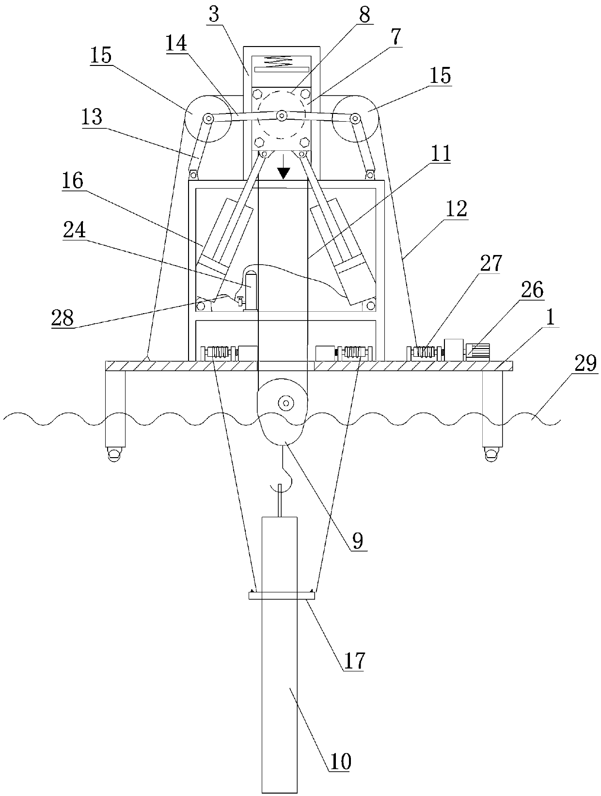 Passive type deep sea heave compensation device for ocean platform drilling