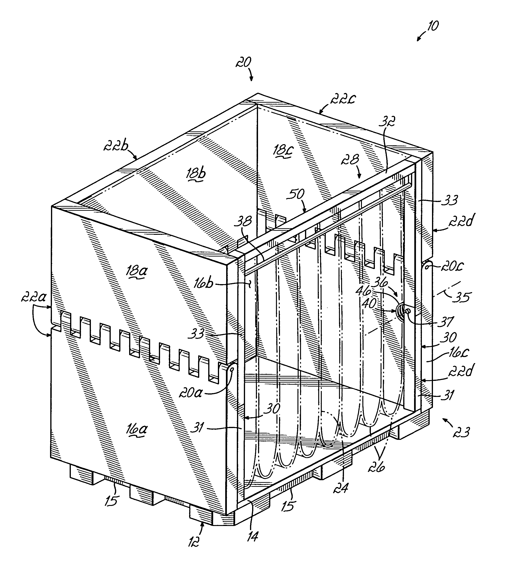 Collapsible container with dunnage erection biaser