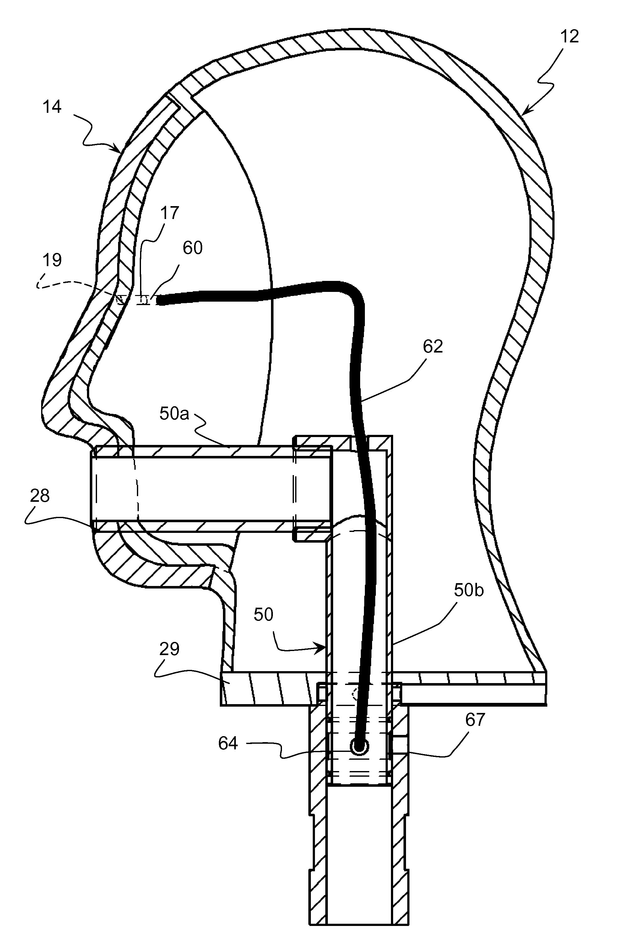 Test head for protective mask testing and test head system