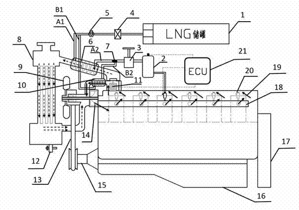 System and method for reducing temperature of cooling water of gas engine through LNG (Liquefied Natural Gas) cold energy