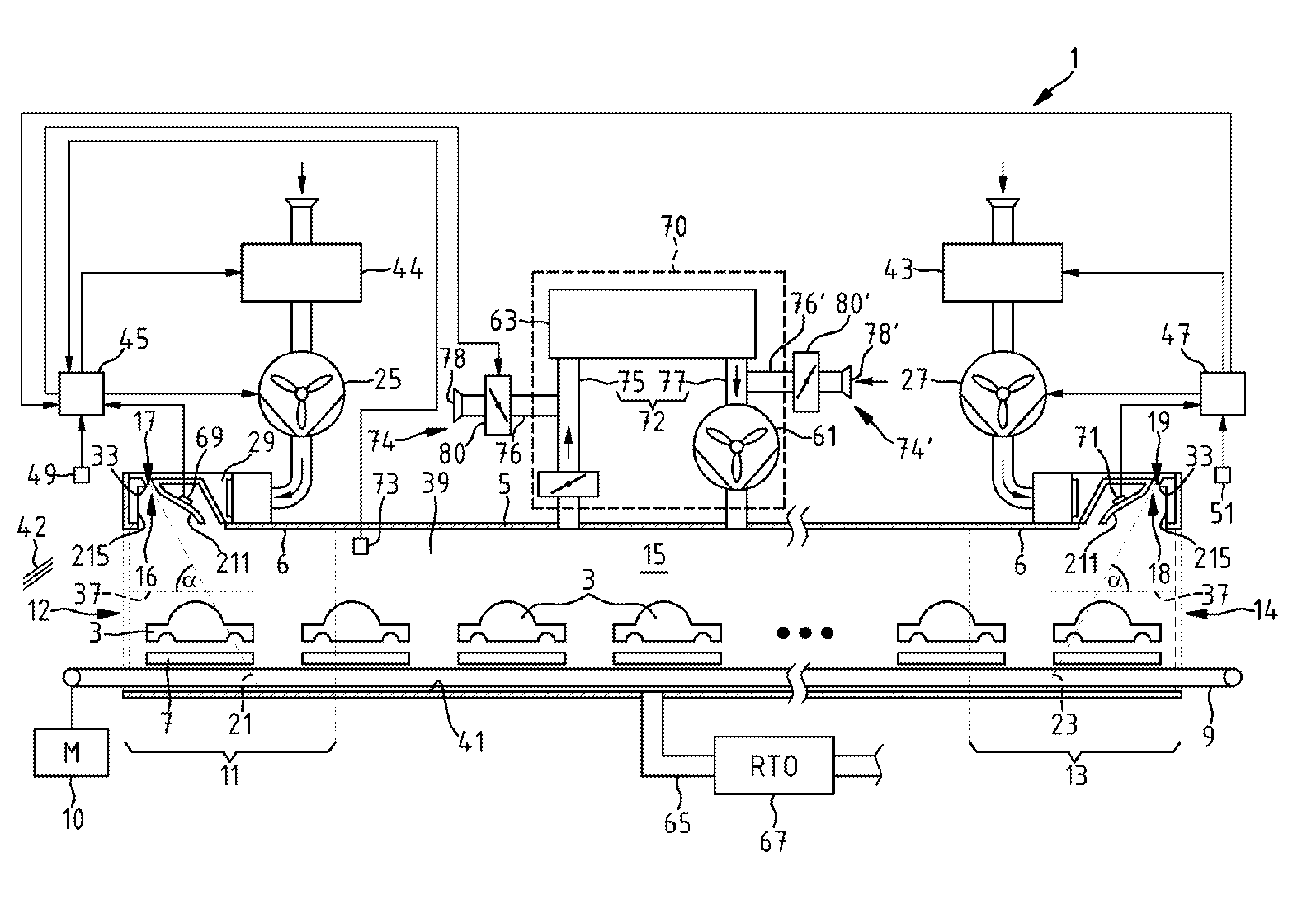 System having a process chamber for workpieces