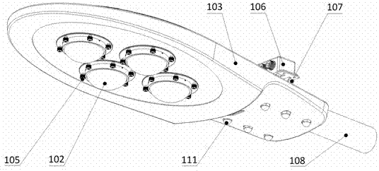 LED (Light-Emitting Diode) streetlamp utilizing lamp shell with heat radiator as mounting interface bracket structure