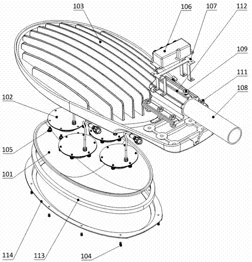 LED (Light-Emitting Diode) streetlamp utilizing lamp shell with heat radiator as mounting interface bracket structure