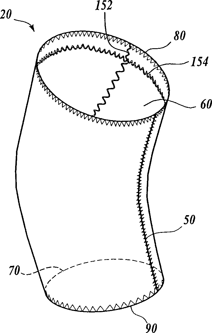 Fastening bandage material with arced slot