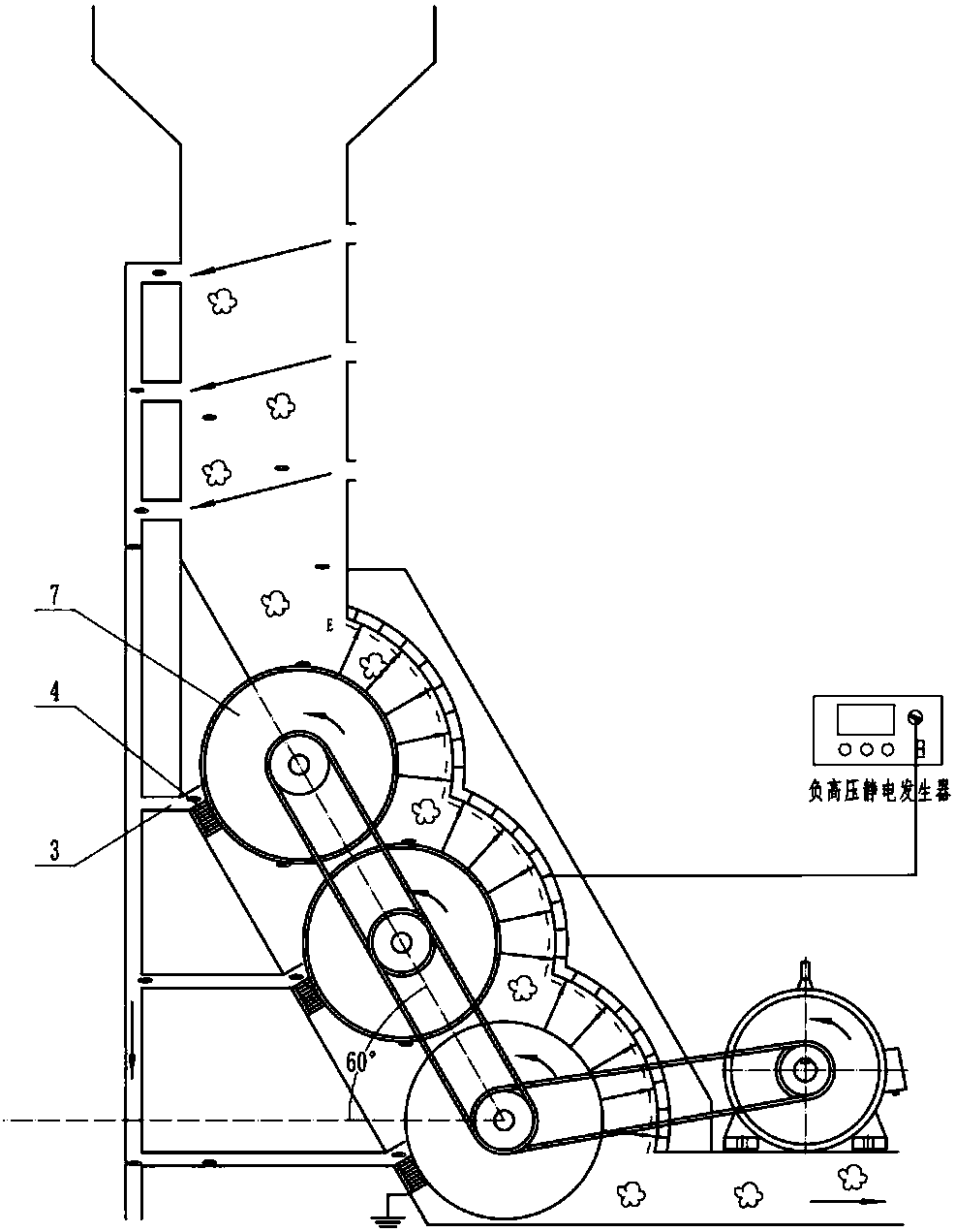 Air flow and multi-stage drum type electrostatic combined foreign fiber separation device