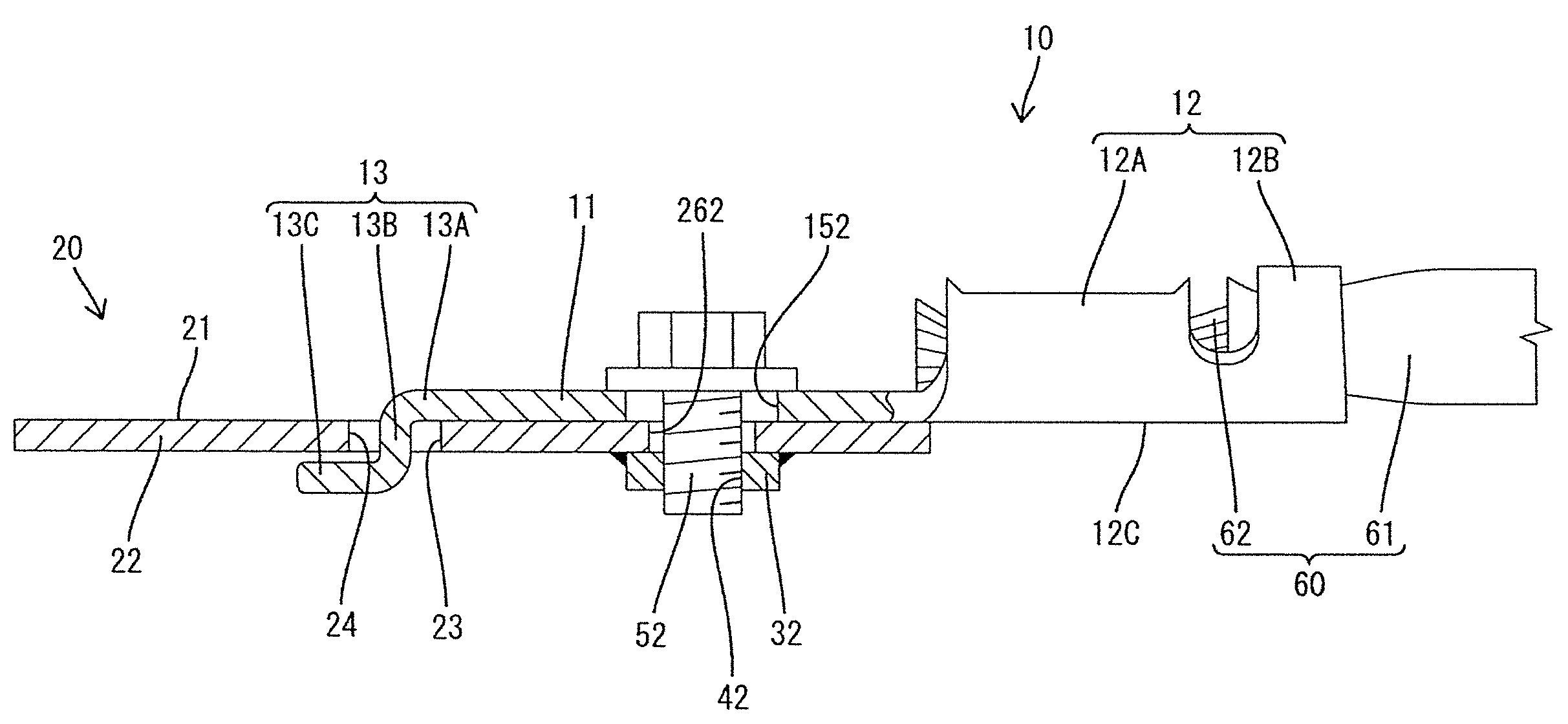 Connection structure for ground terminal fitting