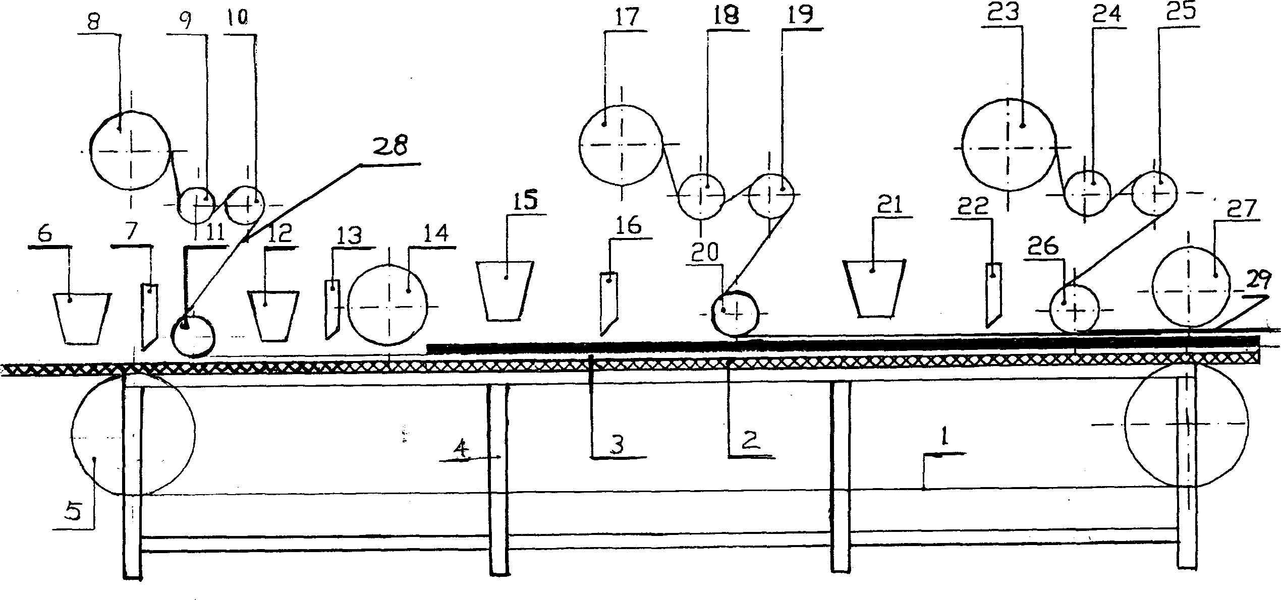 Process and equipment for producing external adhesive type composite plate