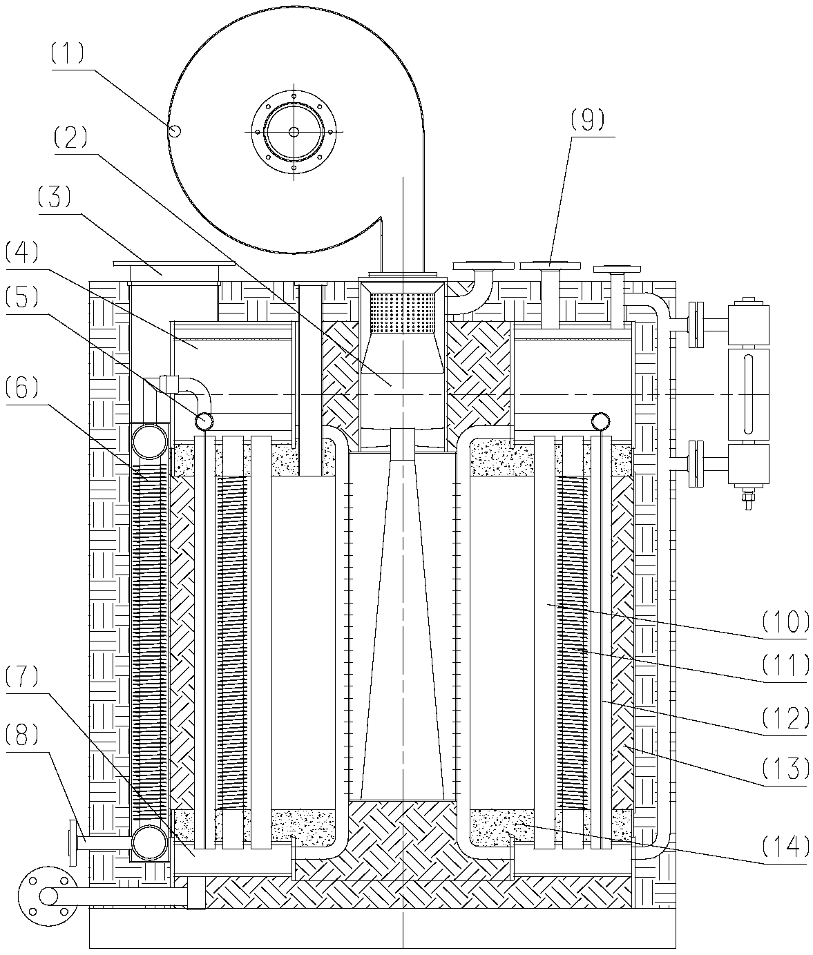 Cross flow type fully-premixed low-NOx boiler