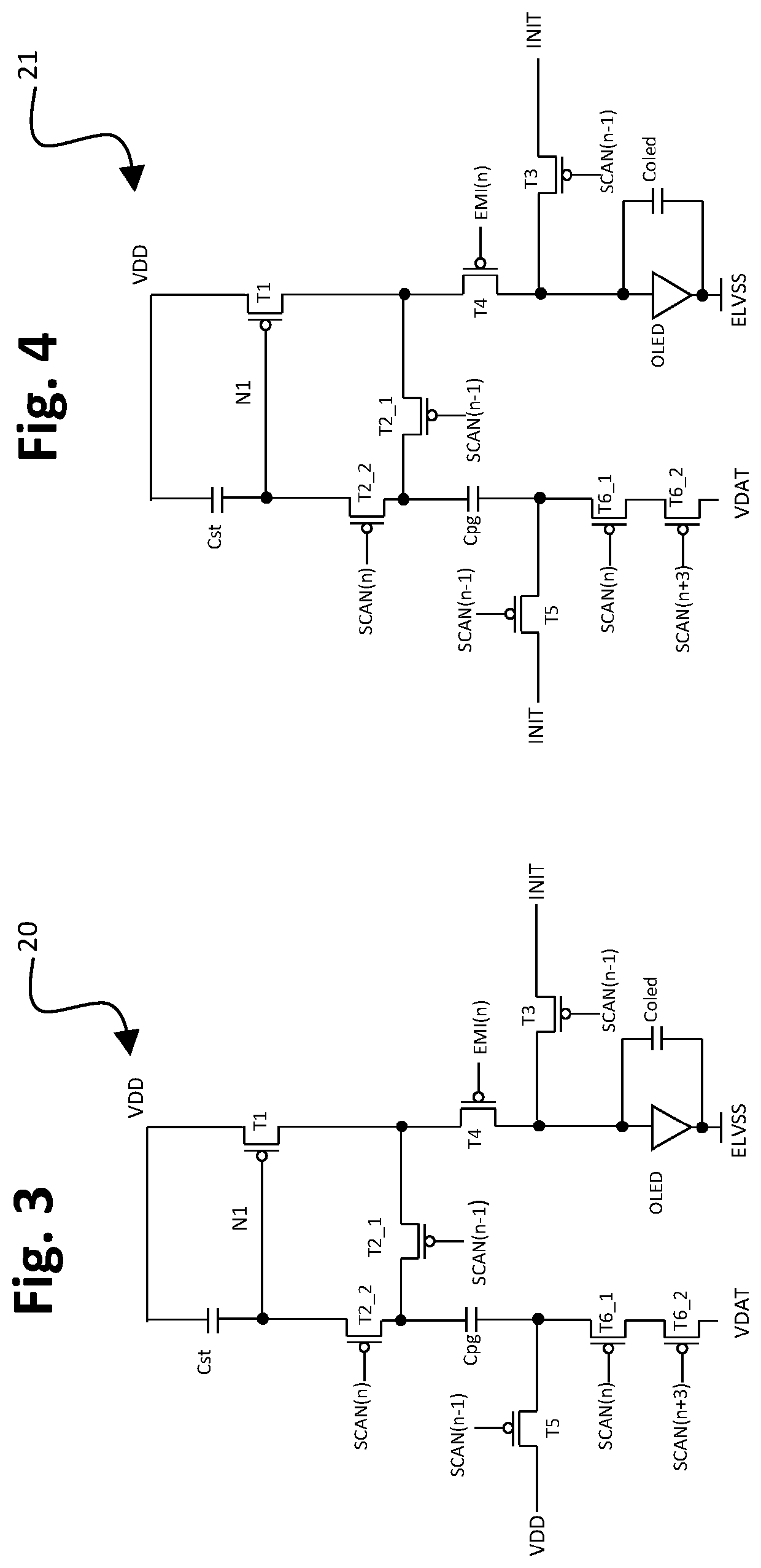 TFT pixel threshold voltage compensation circuit with short one horizontal time