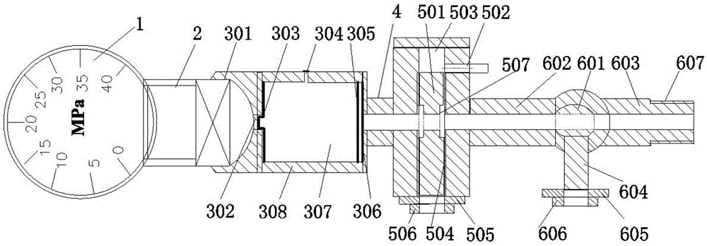 High-pressure water injection well head pressure gauge connector and matched wrench thereof