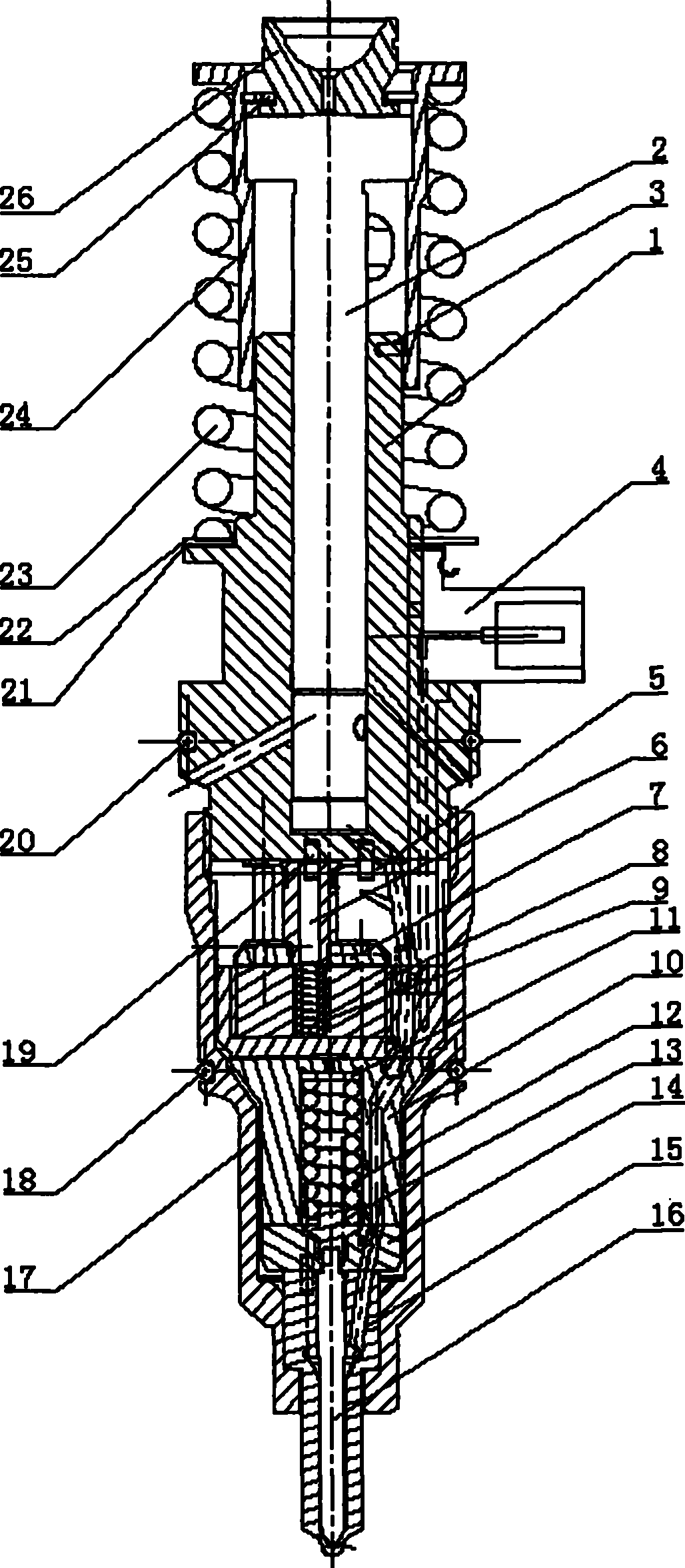 Electrically-controlled pump nozzle for injecting fuel of diesel motor