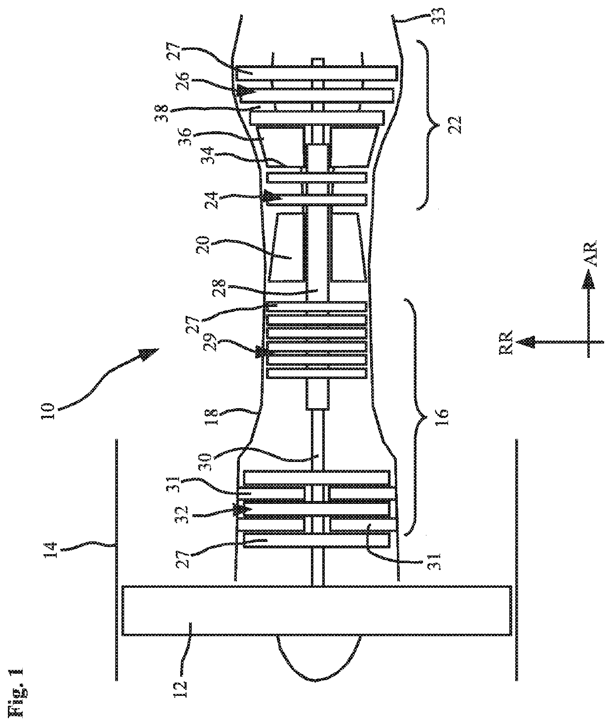 Turbine center frame having a specifically designed annular space contour