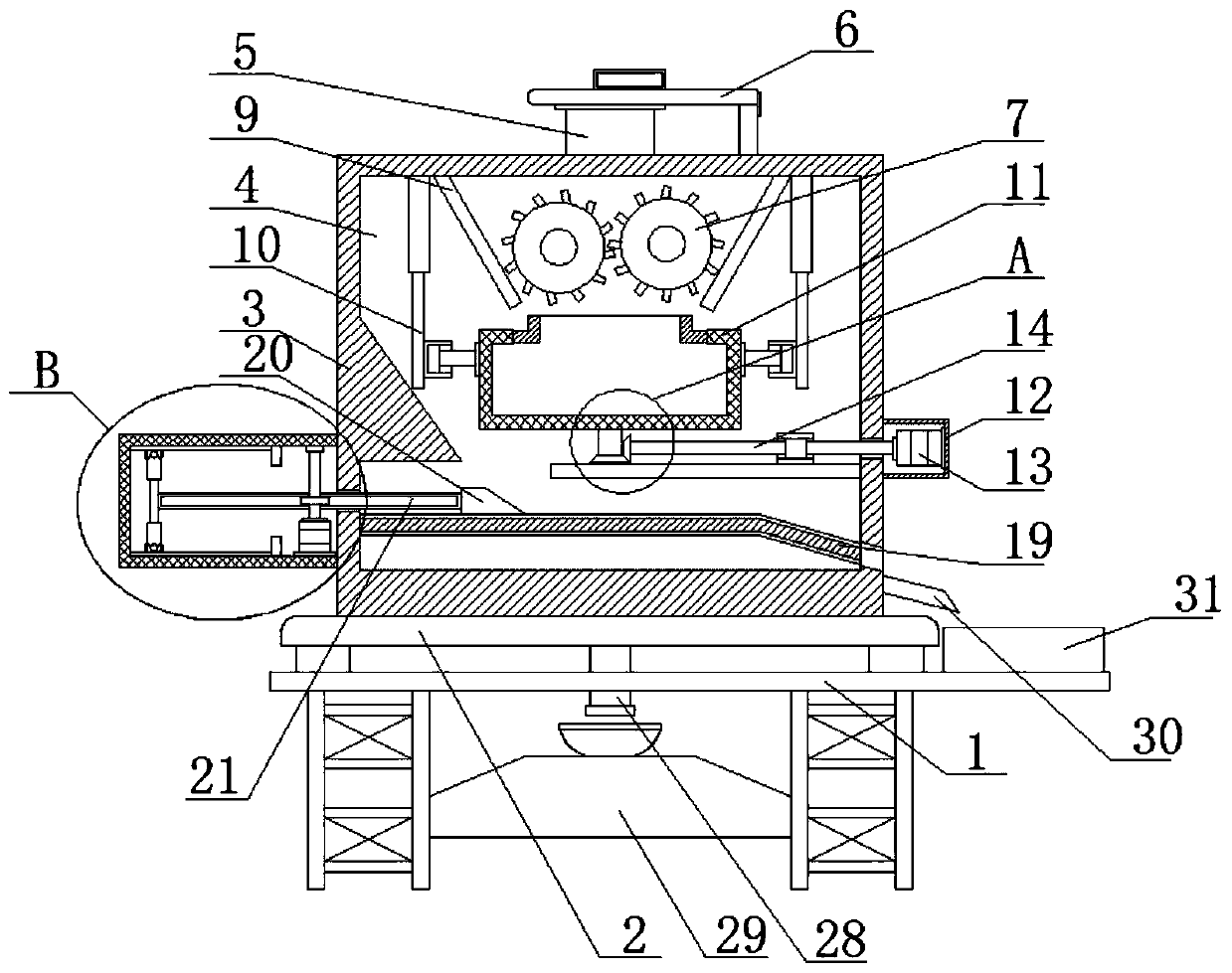 Recycling device of waste lead-acid storage battery and technological process thereof