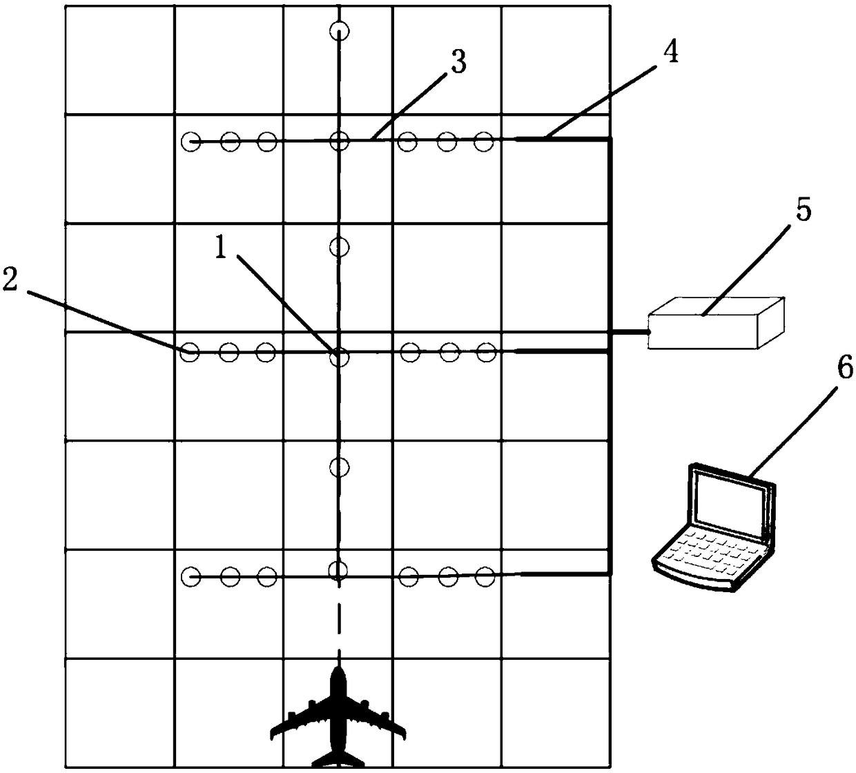 Plate bottom flexural-tensile stress monitoring system and method for existing runway surface structure