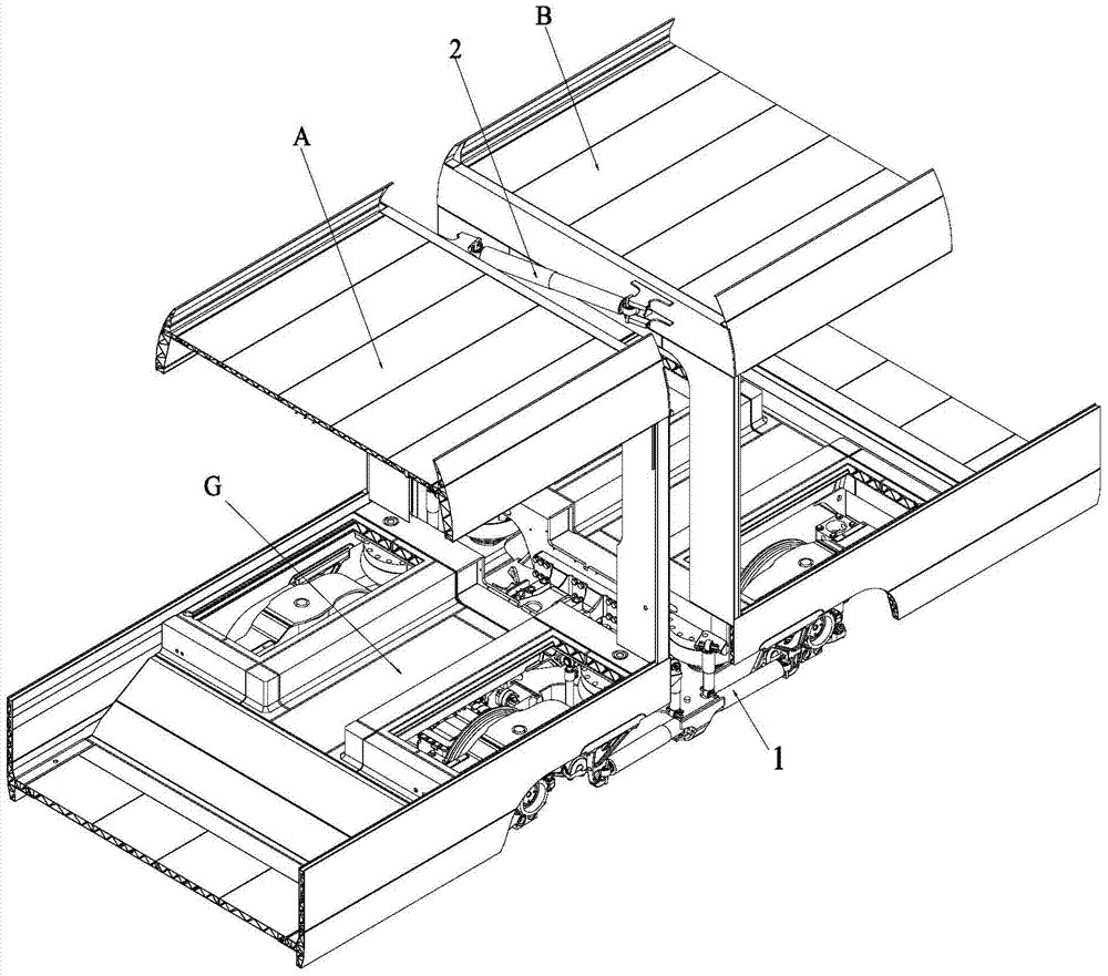 A walking device for reducing the floor height between adjacent car bodies of an EMU