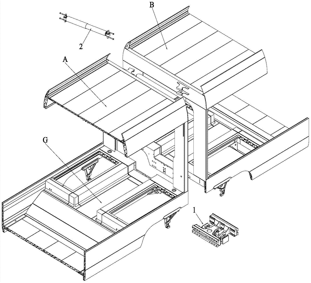 A walking device for reducing the floor height between adjacent car bodies of an EMU