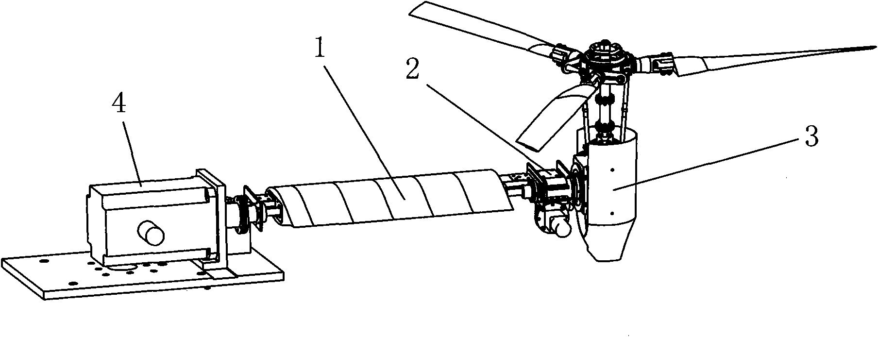 Dynamics comprehensive test bed for half-unfolding gas bomb with long tilting rotor wing