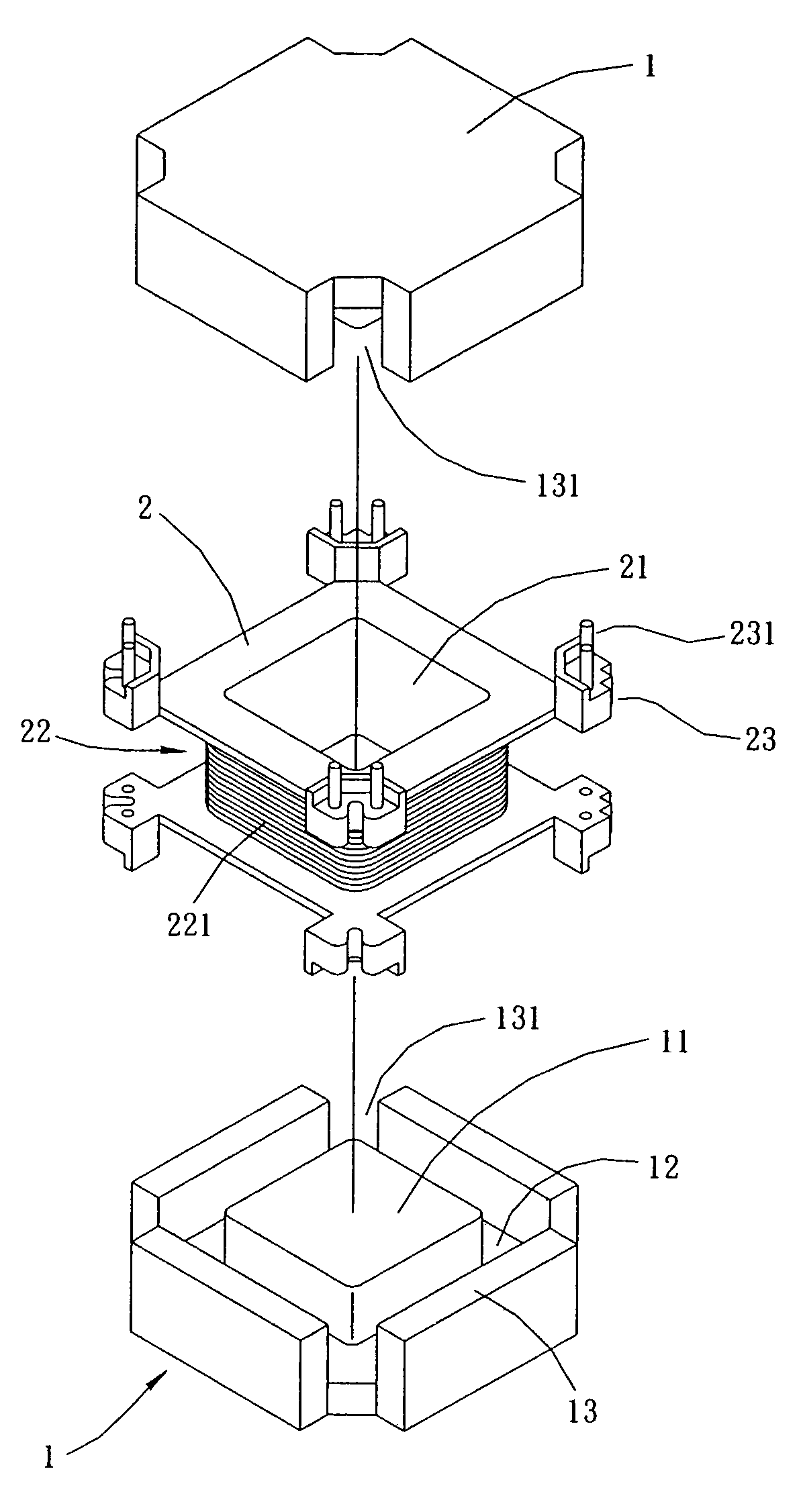 Structure of inductance core and wire frame