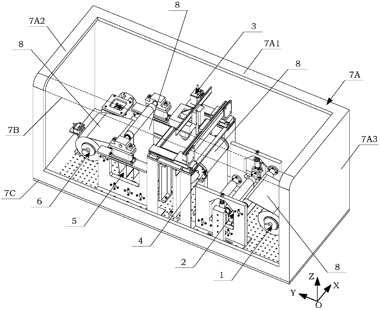 Roll-to-roll printing electronic ink-jet processing platform based on air floating roller support