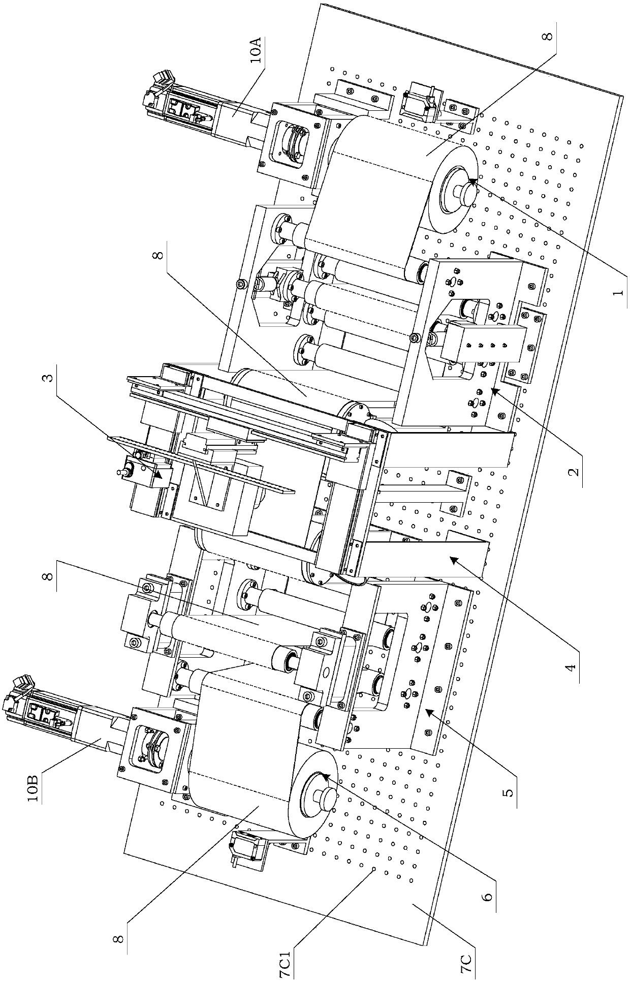 Roll-to-roll printing electronic ink-jet processing platform based on air floating roller support