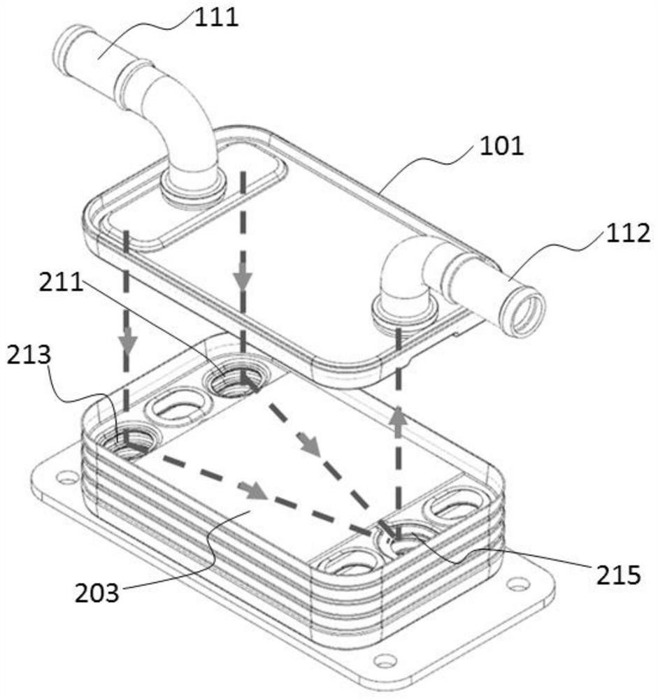 Flow-variable heat exchanger and power assembly