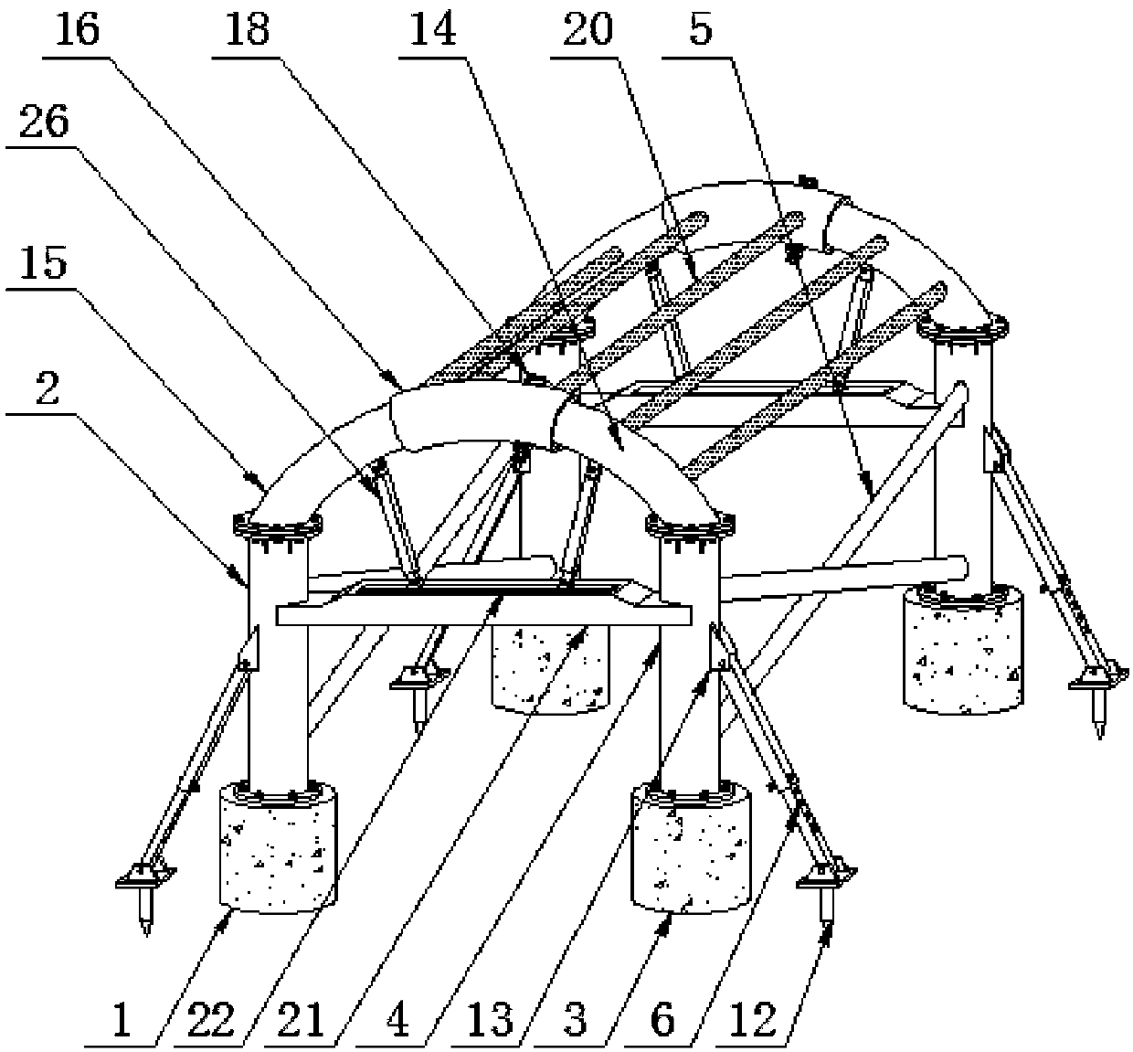 Concrete filled steel tube arc frame for supporting architecture corridor