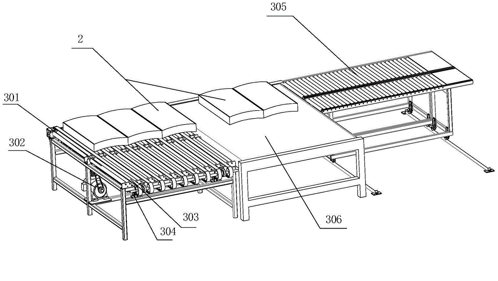 Corrugated paperboard turning and stacking discharging production line and control method thereof