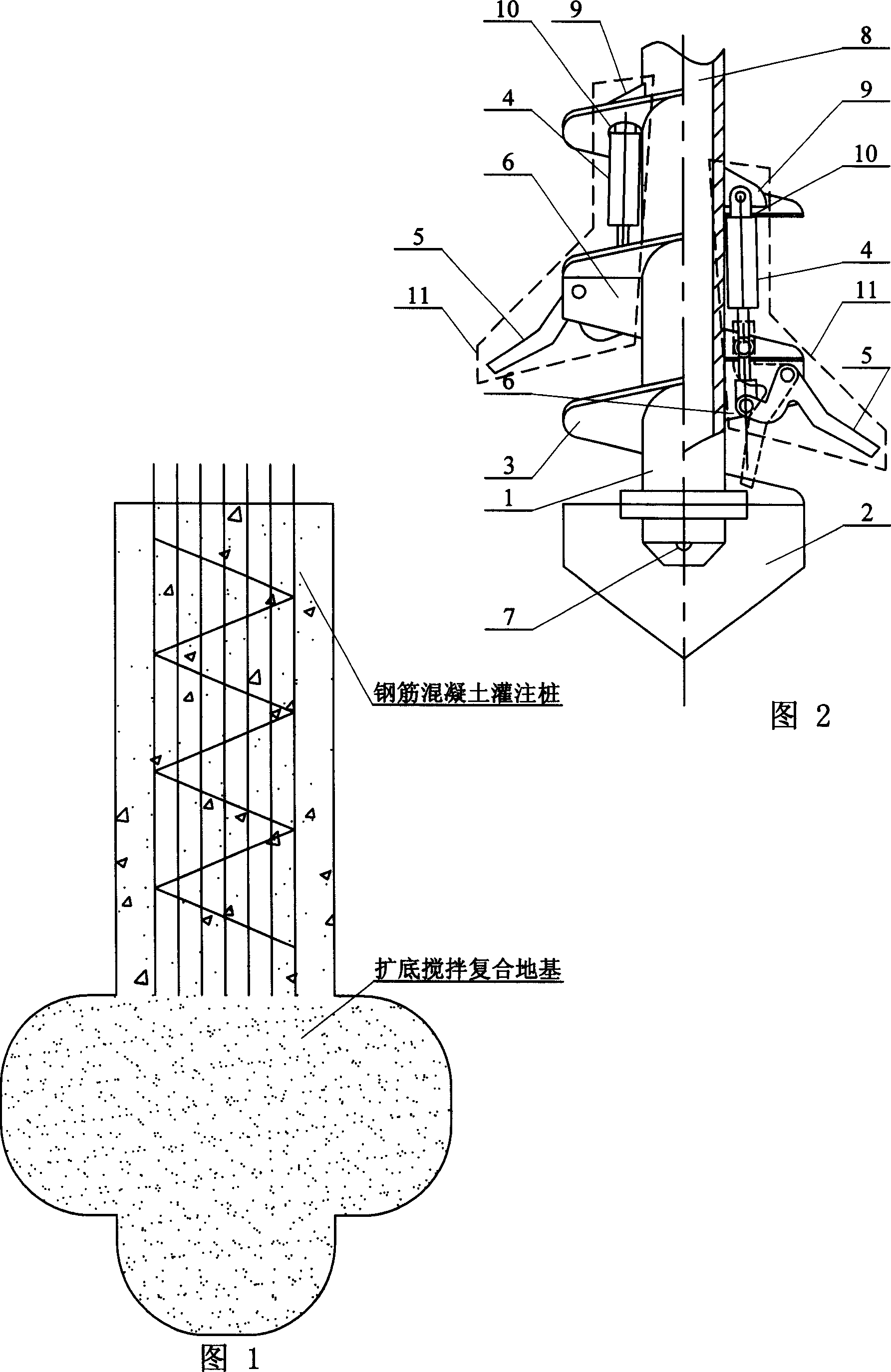 Method of constructing enlarged based composite foundation for stirring concrete filling pile