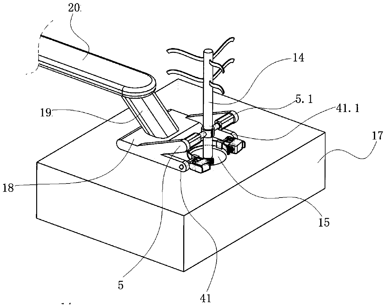 Forest tree transplanting mechanism capable of protecting soil ball root system and transplanted tree stabilizing method of forest tree transplanting mechanism