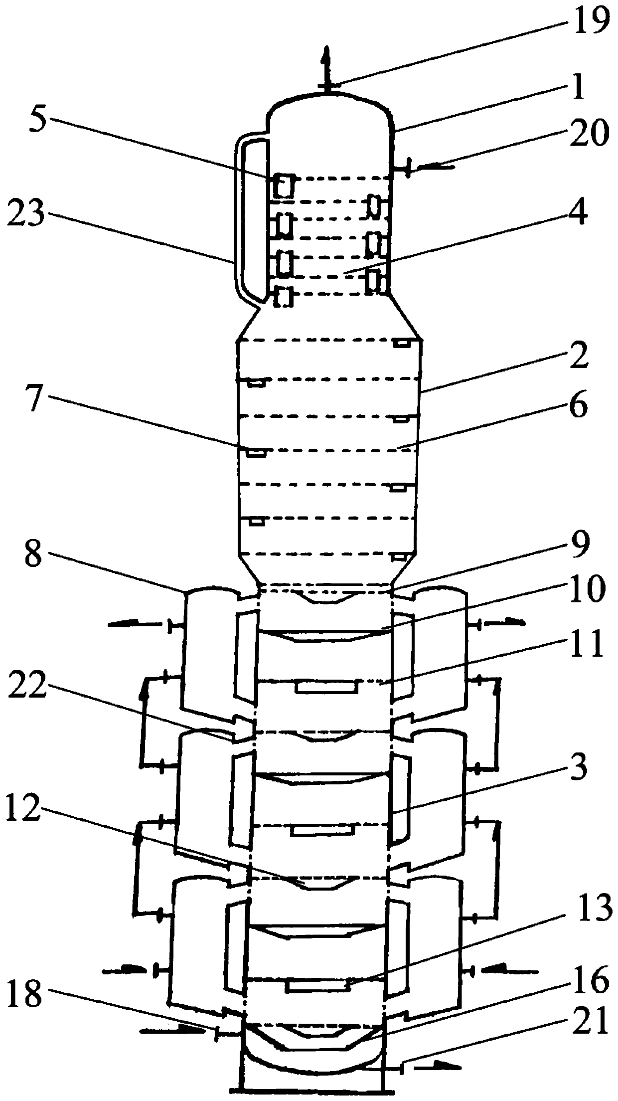 A multi-segment carbonization column with external natural circulation cooling