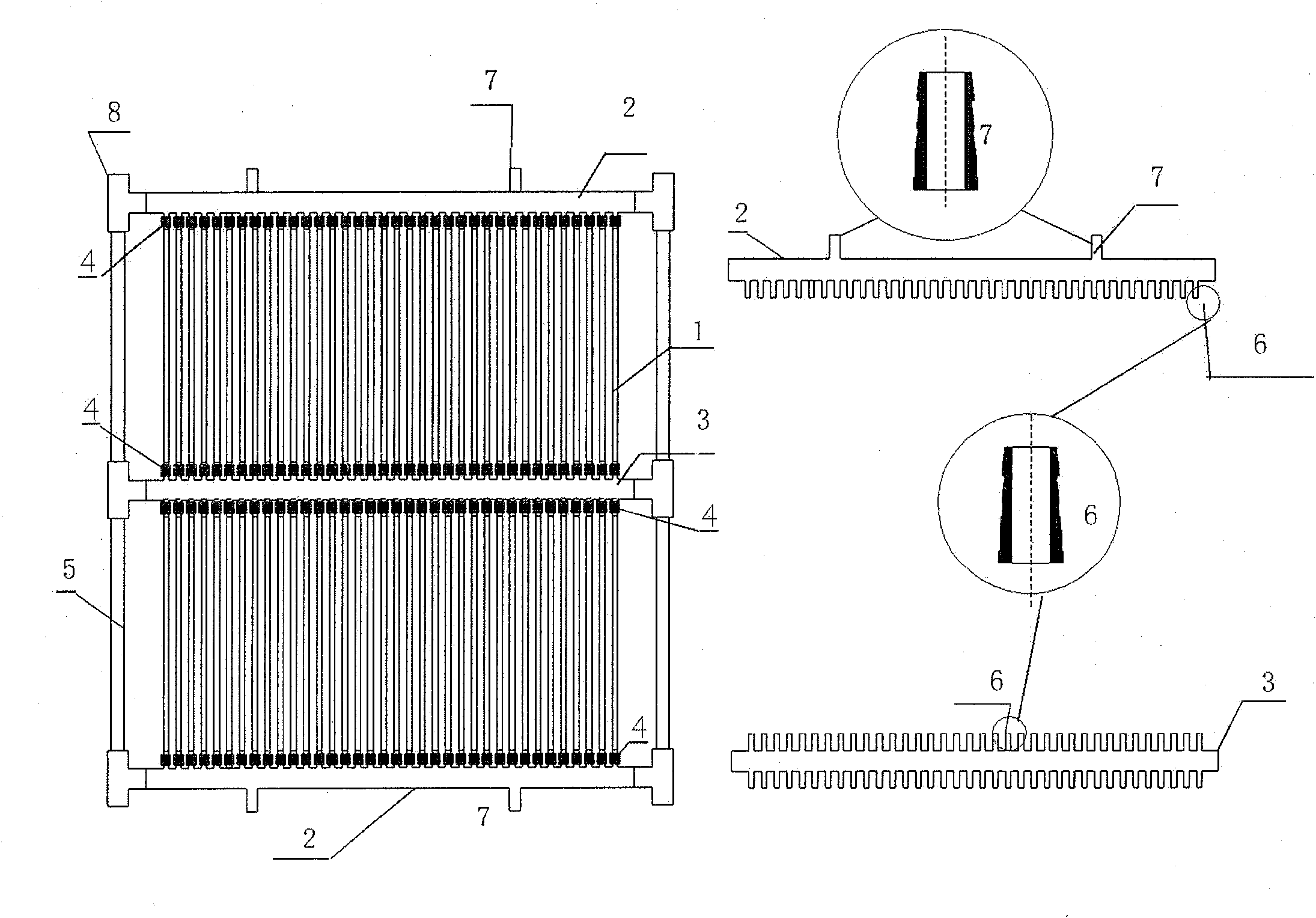 Grid type membrane module with glass fiber braided tube