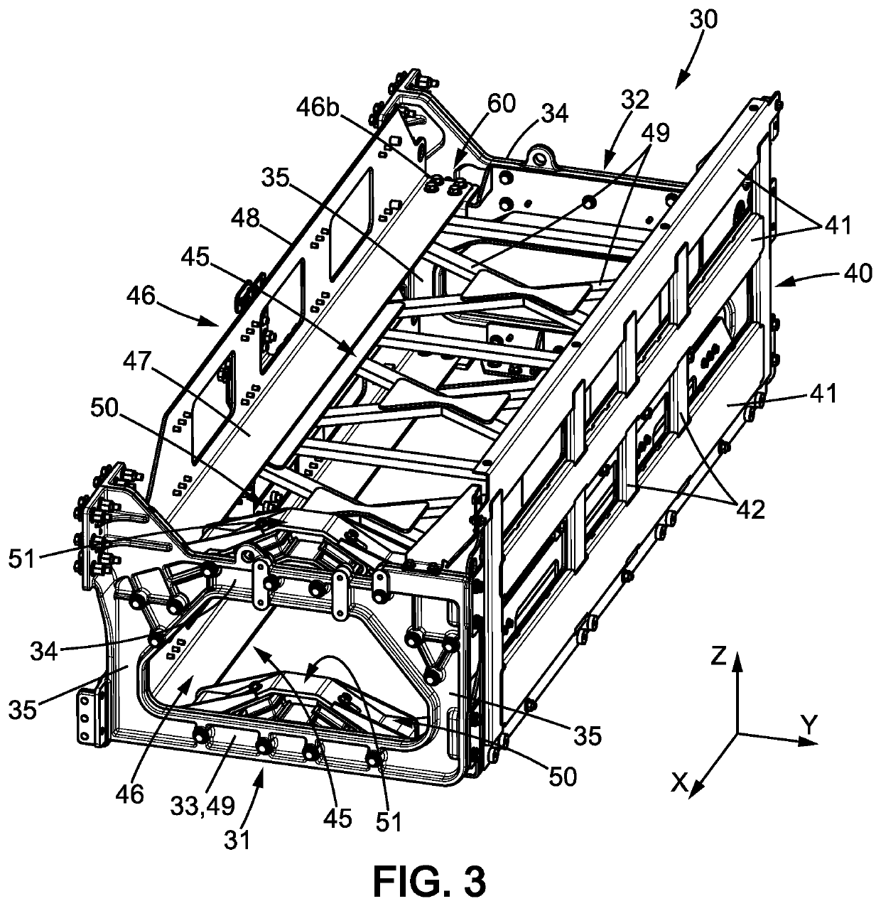 Electrically powered commercial vehicle having a battery structure