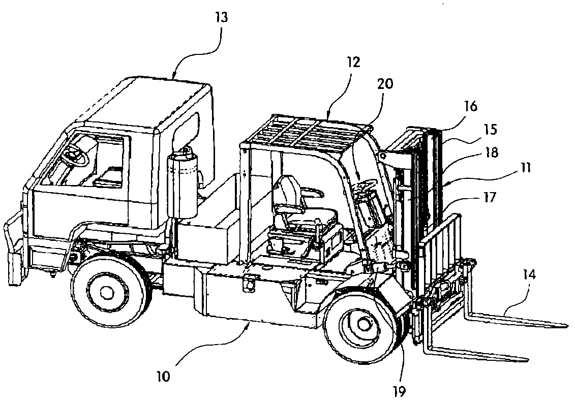 Combined forklift truck and automobile having simultaneous operating function