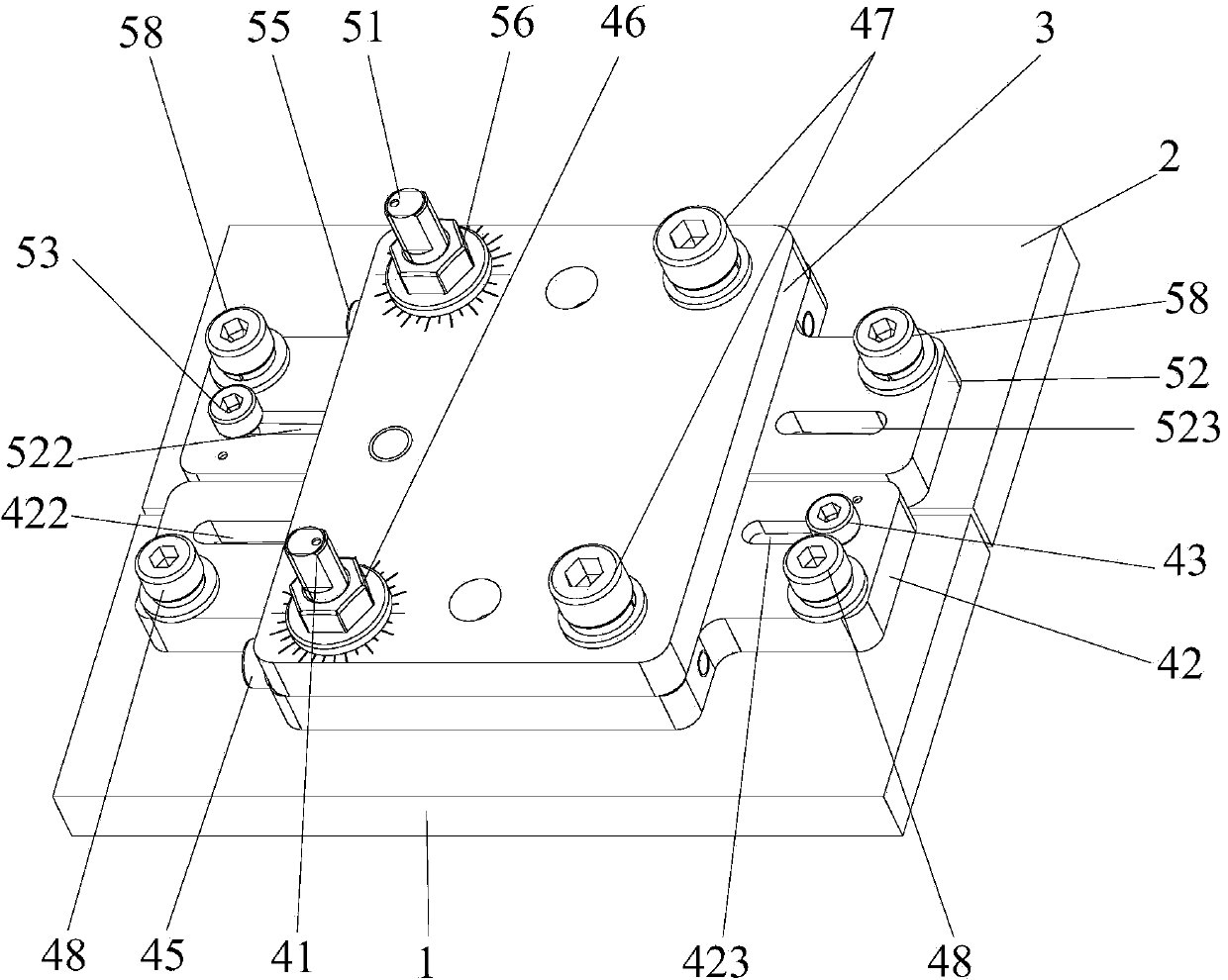 LED display system, gap adjusting device for fixing and assembling screen bodies and adjusting method