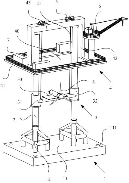 Double-stand-column lifting type tidal current energy power generation seaborne test device