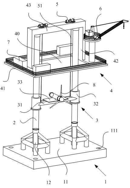 Double-stand-column lifting type tidal current energy power generation seaborne test device