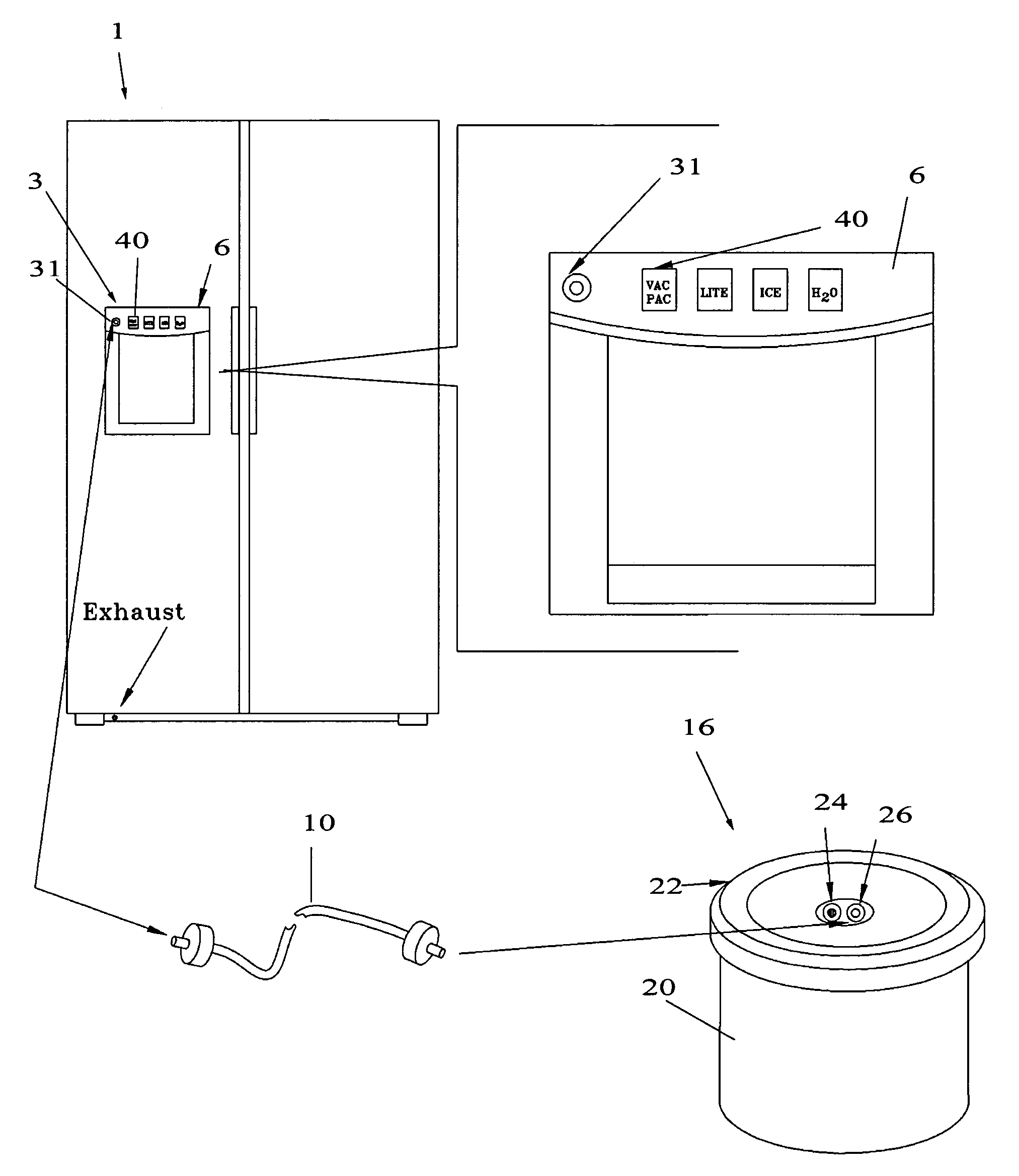 Refrigerator with integral vacuum sealer