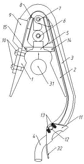 Pull-back swing arm type short-circuit grounding wire clamp, and grounding and disassembling method thereof