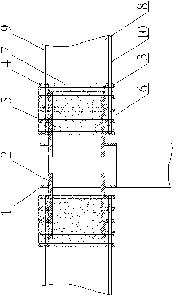 Multidirectional through concrete filled steel tubular column beam joint provided with steel corbels and ring beam