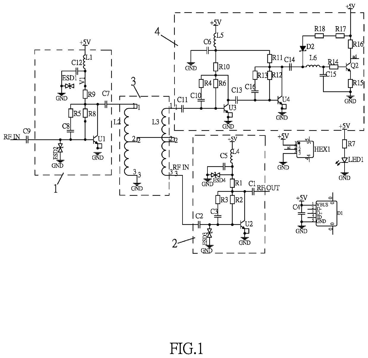 Active digital television (DTV) amplifier with signal detection and display functions