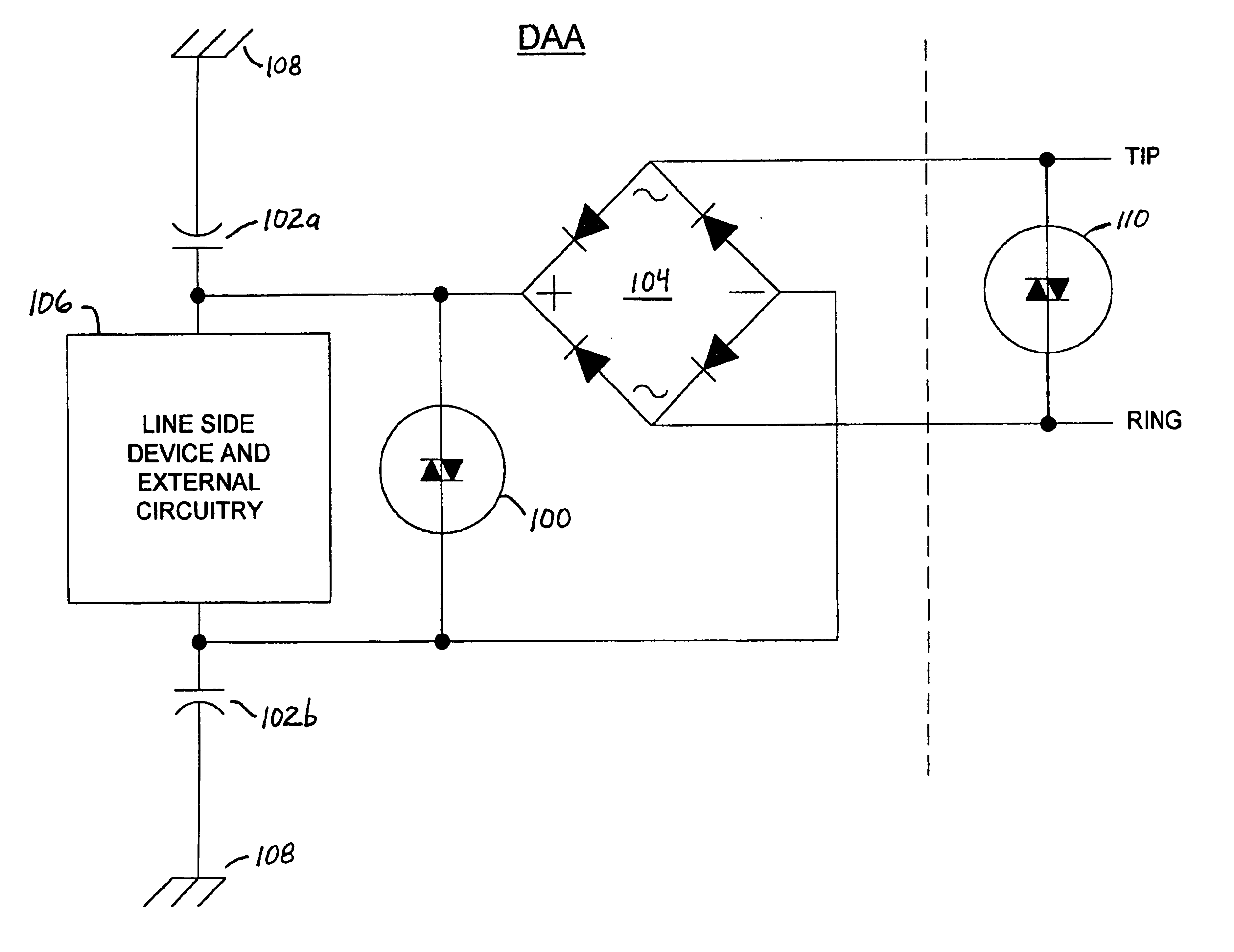 High-voltage protection circuitry in a data access arrangement