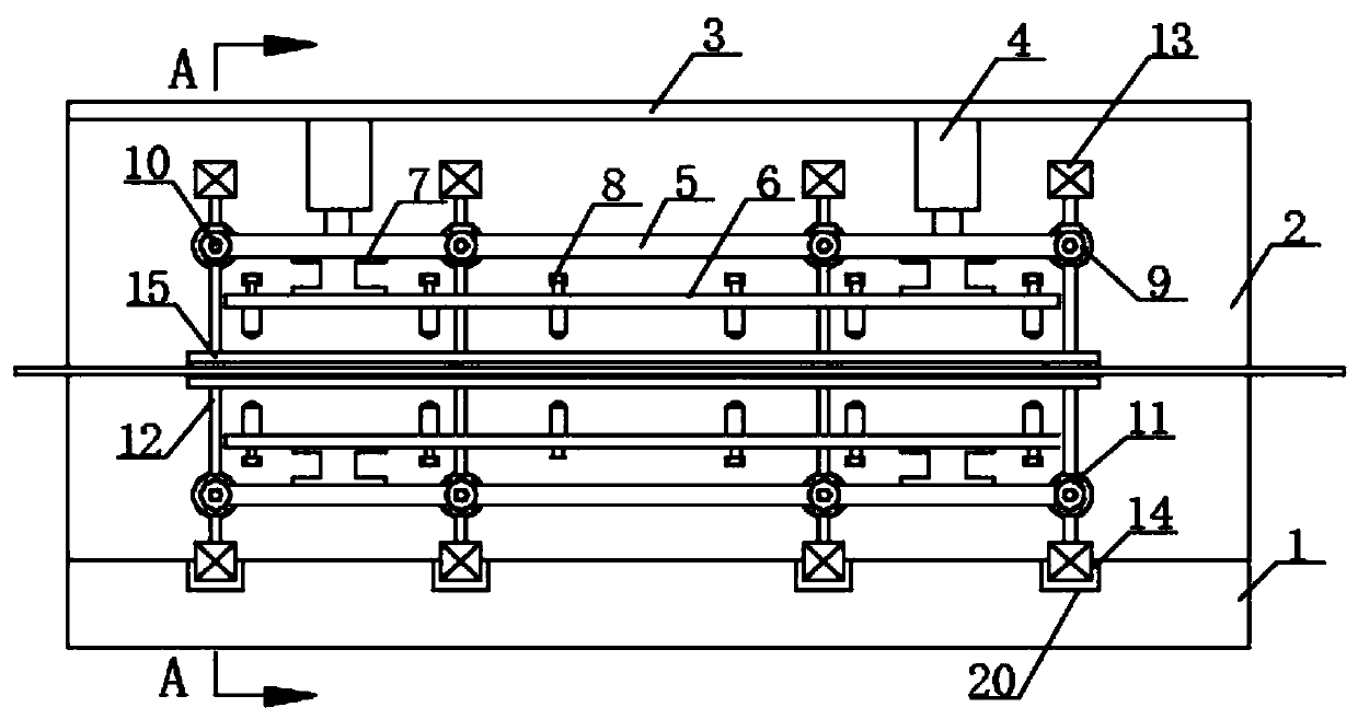 Product cleaning line with multi-section lengthened left and right adjacent nozzles abutting against supporting plates